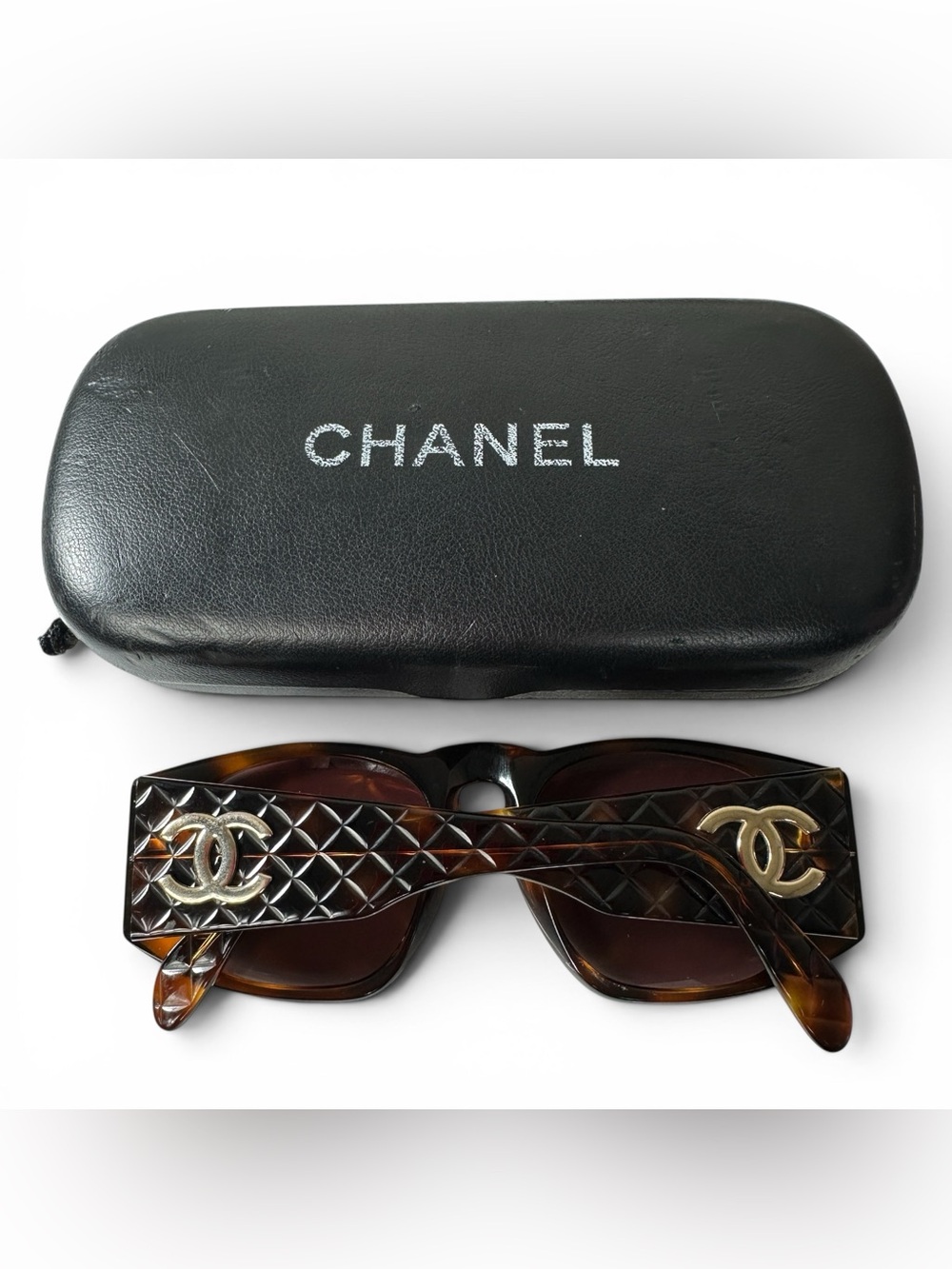 Chanel Sunglasses 01450 91235 Womens Brown Tortoise Square Brown Lens Logo Italy